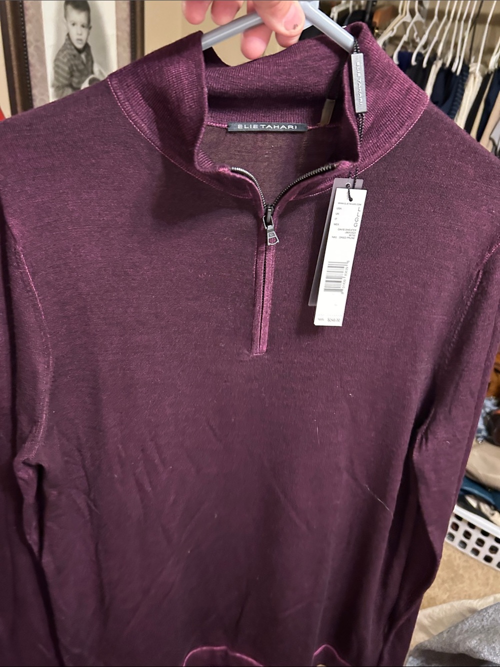 Elie Tahari Men's Zip Mock-Neck Sweater in Plum